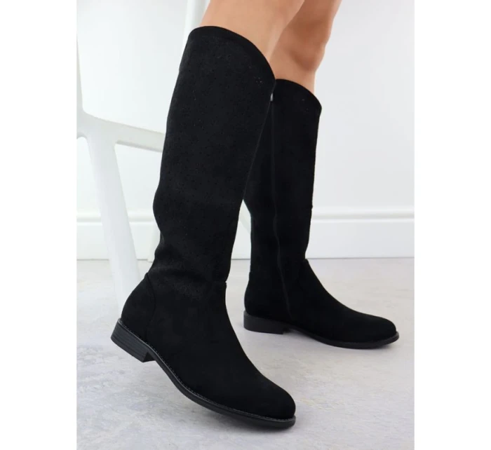 Černé ažurové dámské boty S.Barski 533