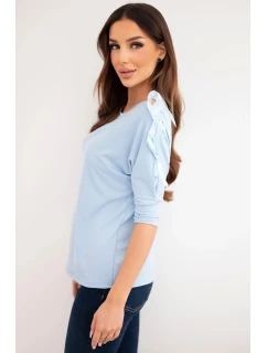 Dámská viskózová blůza s ozdobnými stužkami modrá