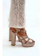 Dámské sandály na vysokém podpatku z kůže Maciejka 06050-25 Zlaté