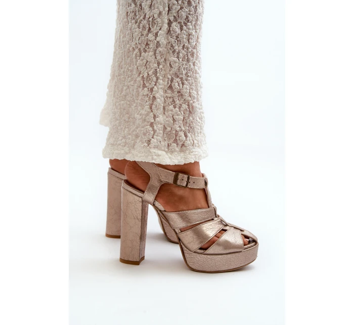 Dámské sandály na vysokém podpatku z kůže Maciejka 06050-25 Zlaté