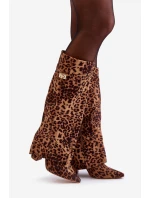 Dámské Kozačky Na Podpatku Kolena Leopardí Hnědé model 21679655 - Boto
