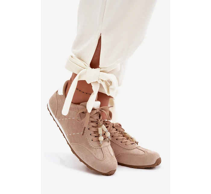 Dámské nízké tenisky s korálky béžové model 22095356 - Boto