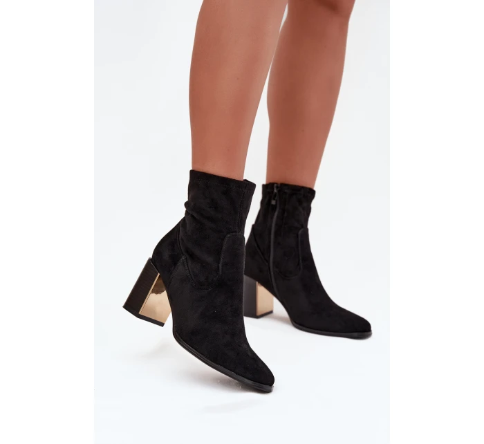 Dámské botky Amelisse – černé, na podpatku, zateplené se zlatým detailem