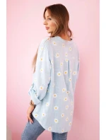 model 21911558 dámská halenka s květinovým vzorem, dlouhými rukávy a knoflíky Modrá - K-Fashion