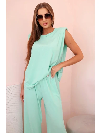 Dámský komplet z viskózy bez rukávů a rovnými kalhotami mátový Dámský komplet z viskózy bez rukávů a rovnými kalhotami mátový
