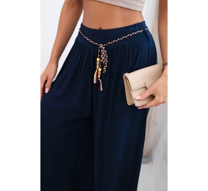 Dámské kalhoty z viskózy se širokými nohavicemi námořnická modř
