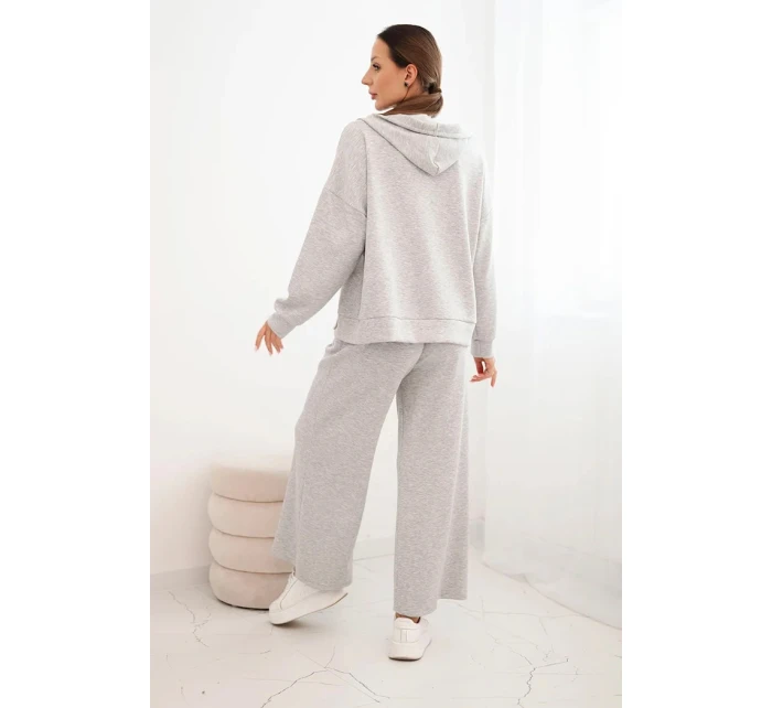 Dámská souprava s širokými nohavicemi a mikinou na zip šedá Dámská souprava s širokými nohavicemi a mikinou na zip šedá