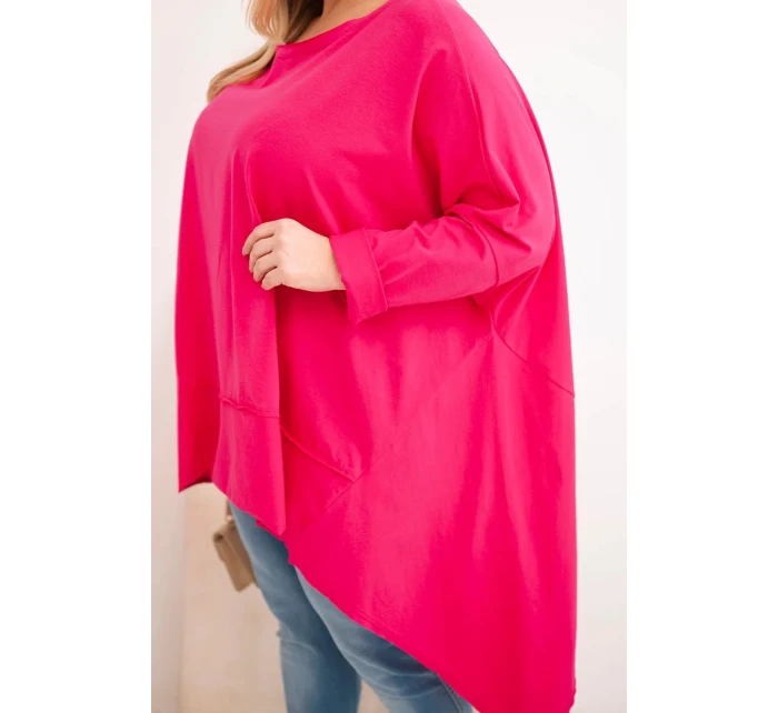 Dámská mikina Plus Size s kapucí a potiskem fuchsie