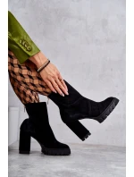 Semišové Kozačky Na Podpatku černé model 21597737 - Boto