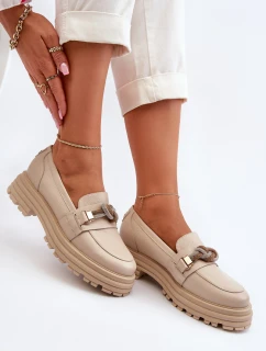 Dámské kožené mokasíny s ozdobou model 21652964 béžové - Laura Messi