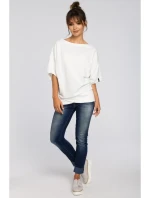 model 18001680 Halenka v nadměrné velikosti se zavinovacími detaily ecru barva - BeWear