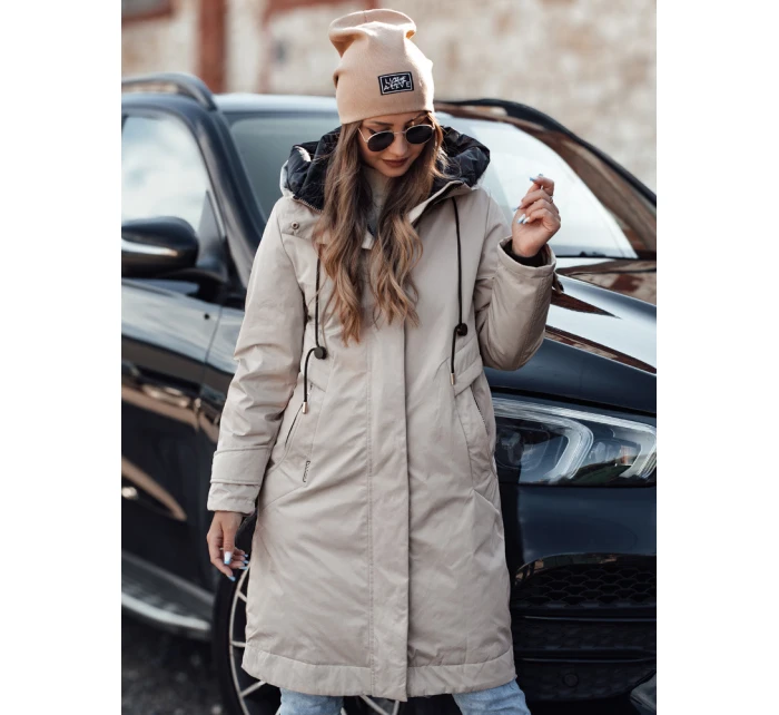 Dámská zimní bunda ELEGANTI dlouhá s kapucí světle šedá FashionStreet TY4657