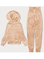 Dámská velurová souprava v barvě nude s rozepínací mikinou (8C1176-160) Dámská velurová souprava v barvě nude s rozepínací mikinou (8C1176-160)