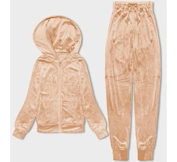 Dámská velurová souprava v barvě nude s rozepínací mikinou (8C1176-160) Dámská velurová souprava v barvě nude s rozepínací mikinou (8C1176-160)