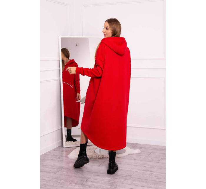 Zateplené šaty s kapucí červené