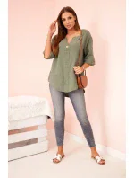 Dámská mušelínová košile s knoflíkem khaki