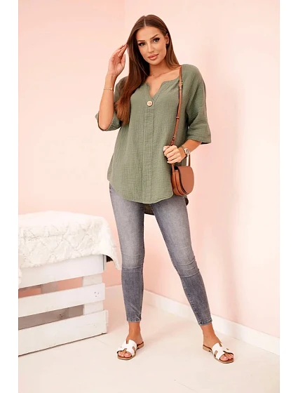 Dámská mušelínová košile s knoflíkem khaki