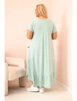 Dámské šaty plus size s krátkým rukávem a volánem z lehké viskózy mátová