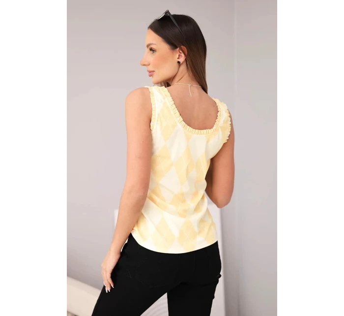 Dámská viskózová blůza s a volánkem výstřihu žlutá model 21954928 - K-Fashion