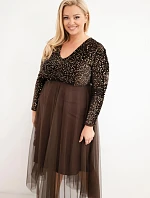 Dámské šaty Plus Size s flitry s příměsí viskózy hnědé