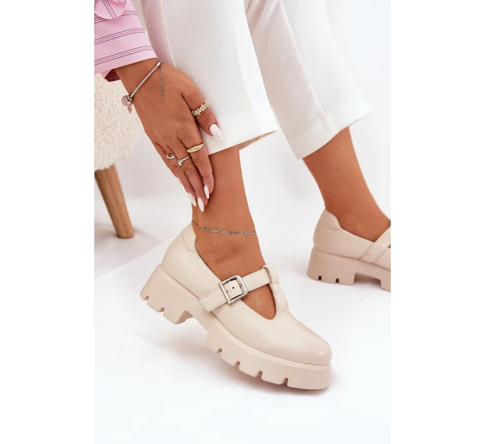 Dámské Polobotky S Přezkou Na Platformě A Plochém Podpatku Béžové model 21690535 - Boto