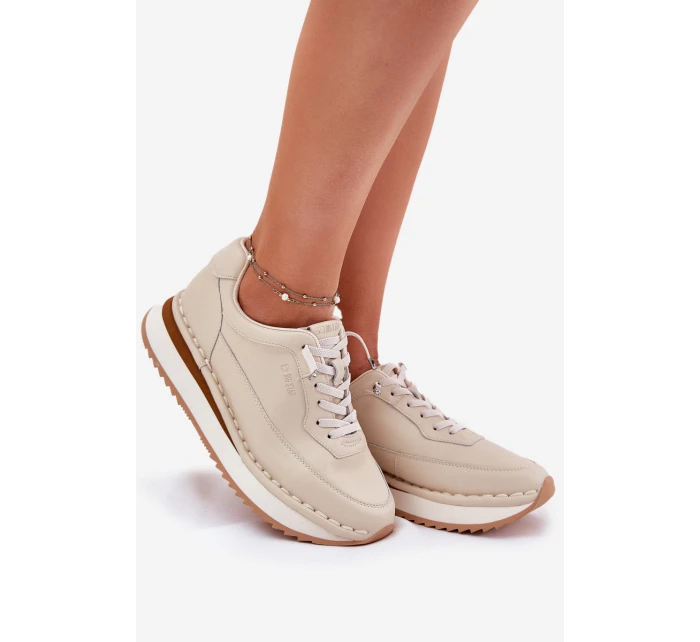 Kožené Dámské Tenisky Na Platformě Big Star RR274A334 Béžové Kožené Dámské Tenisky Na Platformě Big Star RR274A334 Béžové
