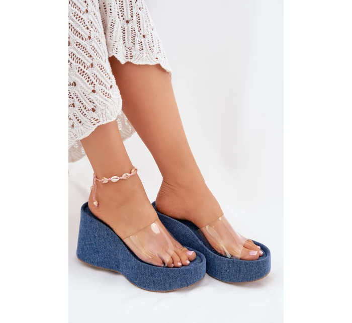 Dámské Pantofle Na Klínu S Páskem Džínové model 21699263 - Boto Dámské Pantofle Na Klínu S Páskem Džínové model 21699263 - Boto