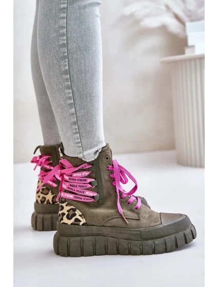 Dámské Kotníkové Boty Na Platformě S Ozdobným Šněrováním Leopardí Vzor Zelené Edidda Dámské Kotníkové Boty Na Platformě S Ozdobným Šněrováním Leopardí Vzor Zelené Edidda