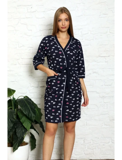 Dámský župan S19269  tm. modrý se srdíčky - La Penna