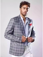 Pánská tmavě modrá kostkovaná bunda FashionStreet MX0567