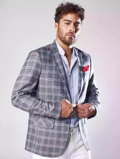 Pánská tmavě modrá kostkovaná bunda FashionStreet MX0567