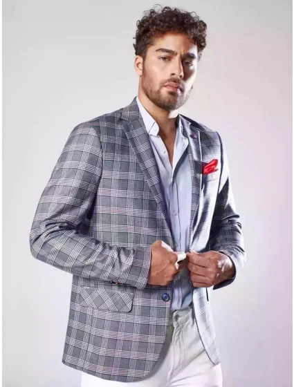 Pánská tmavě modrá kostkovaná bunda FashionStreet MX0567