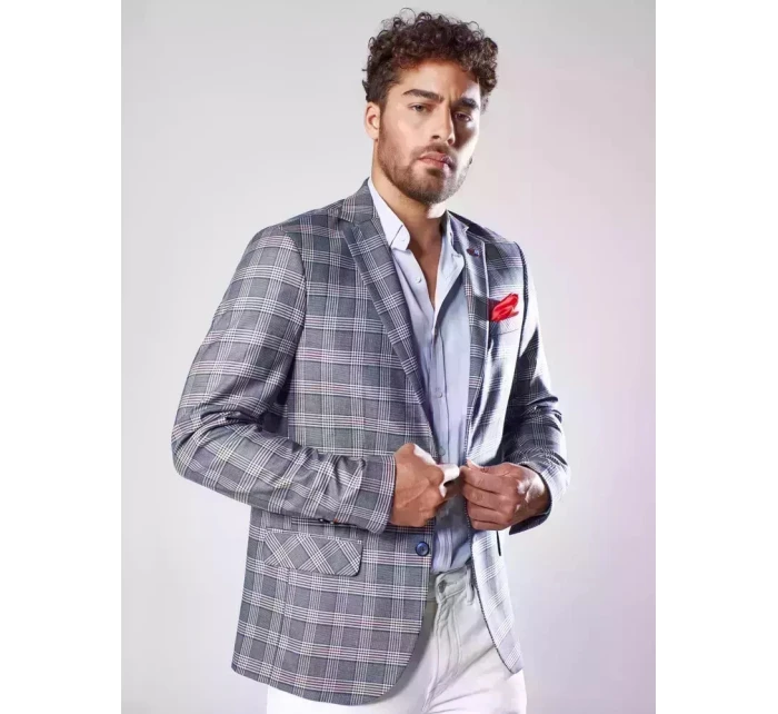 Pánská tmavě modrá kostkovaná bunda FashionStreet MX0567