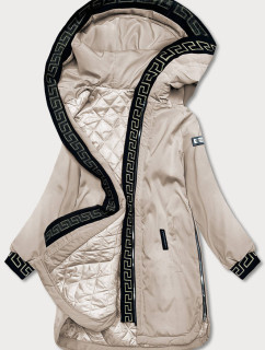 Tmavě béžová dámská bunda s kapucí (B8100-12)