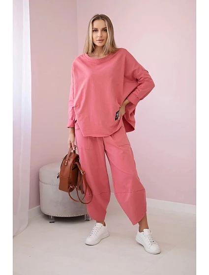 Bavlněná mikina kalhoty set malina