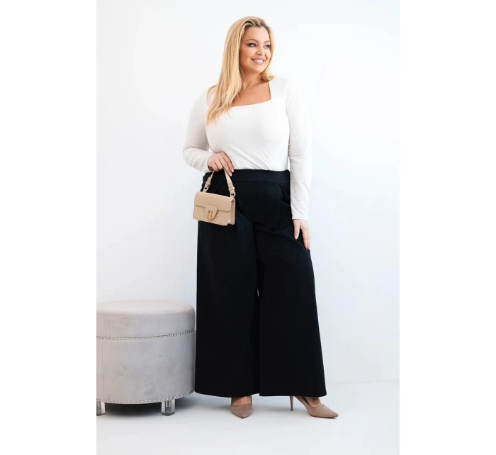 Dámské kalhoty Plus Size s širokými nohavicemi a model 21911606 černé - K-Fashion