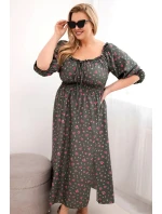 Dámská sukni Plus Size s výstřihem na šňůrky a elastickým pasem khaki