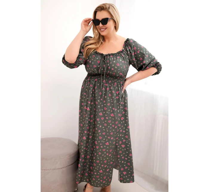 Dámská sukni Plus Size s výstřihem na šňůrky a elastickým pasem khaki