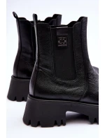 Kožené boty s kotníkovou patou na masivní platformě černé Lisencca