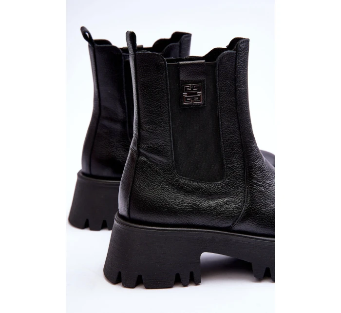 Kožené boty s kotníkovou patou na masivní platformě černé Lisencca