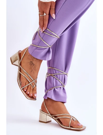 Vázané Sandály S model 21620055 Podpatky zlato Secret Love - Boto Vázané Sandály S model 21620055 Podpatky zlato Secret Love - Boto