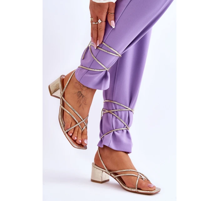 Vázané Sandály S model 21620055 Podpatky zlato Secret Love - Boto Vázané Sandály S model 21620055 Podpatky zlato Secret Love - Boto