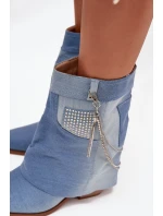 Dámské kotníkové boty na podpatku s řetízkem džínové Ilyana