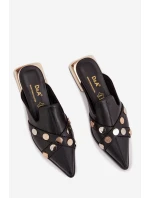 Kožené dámské nazouváky s ozdobnými pásky D&A model 22031828 Černé - S.Barski