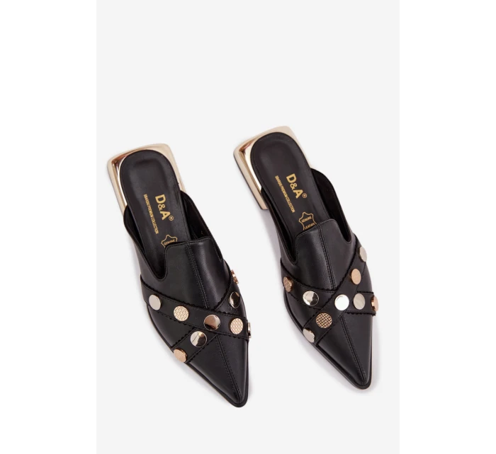 Kožené dámské nazouváky s ozdobnými pásky D&A model 22031828 Černé - S.Barski