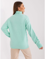Mátový pletený svetr s rolákem