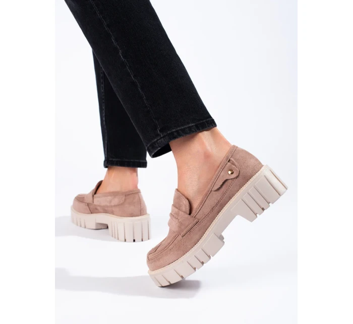 Jedinečné hnědé  mokasíny dámské bez podpatku