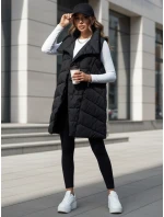 Dámská prošívaná dlouhá vesta bez kapuce SERKIS černá FashionStreet TY4524