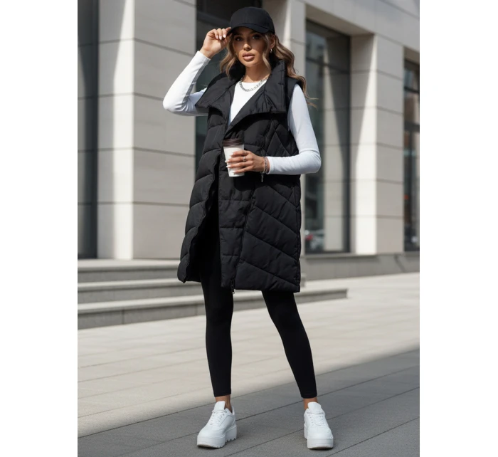 Dámská prošívaná dlouhá vesta bez kapuce SERKIS černá FashionStreet TY4524