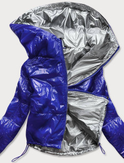 Světle modrá lesklá prošívaná dámská bunda s kapucí (B9560)